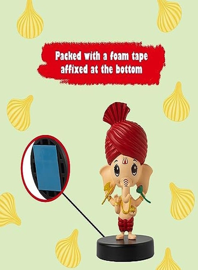 Buko Bal Ganesh Bobblehead Idol - Car Dashboard & Home Decor, Ganpati Murti, Good Luck Statue with Axe & Flower - Image 5